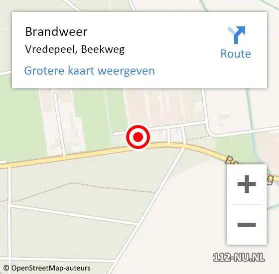 Locatie op kaart van de 112 melding: Brandweer Vredepeel, Beekweg op 16 april 2015 18:04