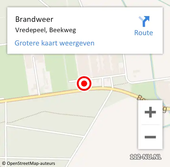 Locatie op kaart van de 112 melding: Brandweer Vredepeel, Beekweg op 16 april 2015 18:11