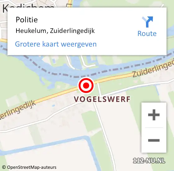 Locatie op kaart van de 112 melding: Politie Heukelum, Zuiderlingedijk op 16 april 2015 19:42