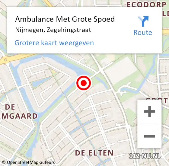 Locatie op kaart van de 112 melding: Ambulance Met Grote Spoed Naar Nijmegen, Zegelringstraat op 16 april 2015 19:59