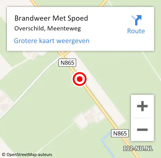 Locatie op kaart van de 112 melding: Brandweer Met Spoed Naar Overschild, Meenteweg op 16 april 2015 20:37