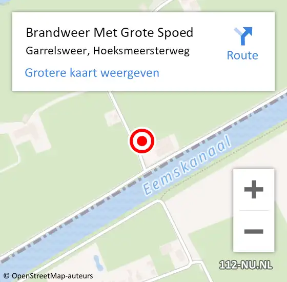 Locatie op kaart van de 112 melding: Brandweer Met Grote Spoed Naar Garrelsweer, Hoeksmeersterweg op 16 april 2015 20:41