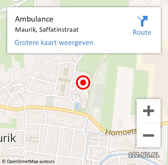 Locatie op kaart van de 112 melding: Ambulance Maurik, Saffatinstraat op 16 april 2015 21:31