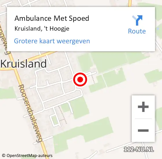 Locatie op kaart van de 112 melding: Ambulance Met Spoed Naar Kruisland, 't Hoogje op 16 april 2015 21:43