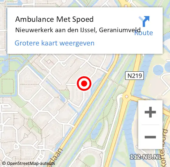 Locatie op kaart van de 112 melding: Ambulance Met Spoed Naar Nieuwerkerk aan den IJssel, Geraniumveld op 16 april 2015 22:11