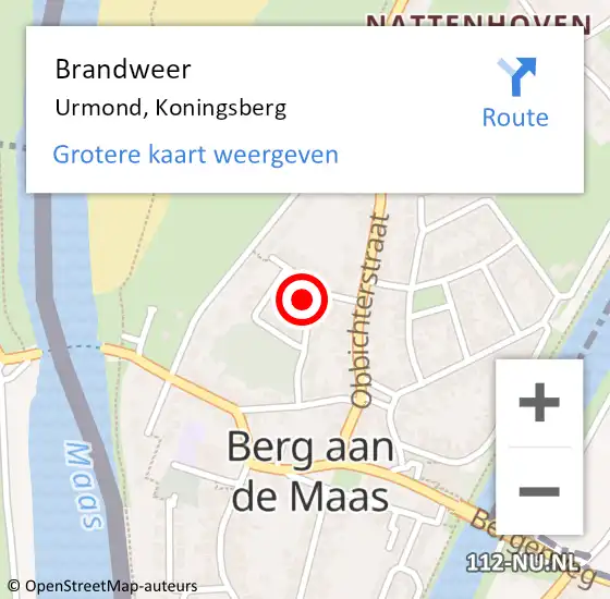 Locatie op kaart van de 112 melding: Brandweer Urmond, Koningsberg op 16 april 2015 22:41