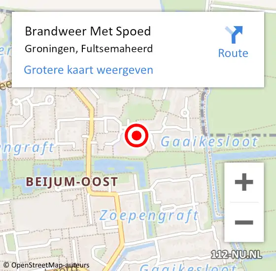 Locatie op kaart van de 112 melding: Brandweer Met Spoed Naar Groningen, Fultsemaheerd op 16 april 2015 23:48