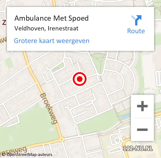 Locatie op kaart van de 112 melding: Ambulance Met Spoed Naar Veldhoven, Irenestraat op 17 april 2015 02:11