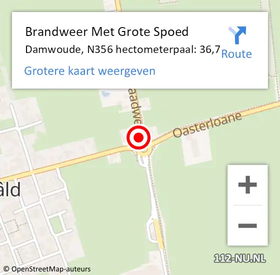 Locatie op kaart van de 112 melding: Brandweer Met Grote Spoed Naar Damwoude, N356 hectometerpaal: 36,7 op 17 april 2015 04:24