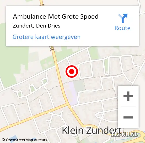 Locatie op kaart van de 112 melding: Ambulance Met Grote Spoed Naar Zundert, Den Dries op 17 april 2015 04:41