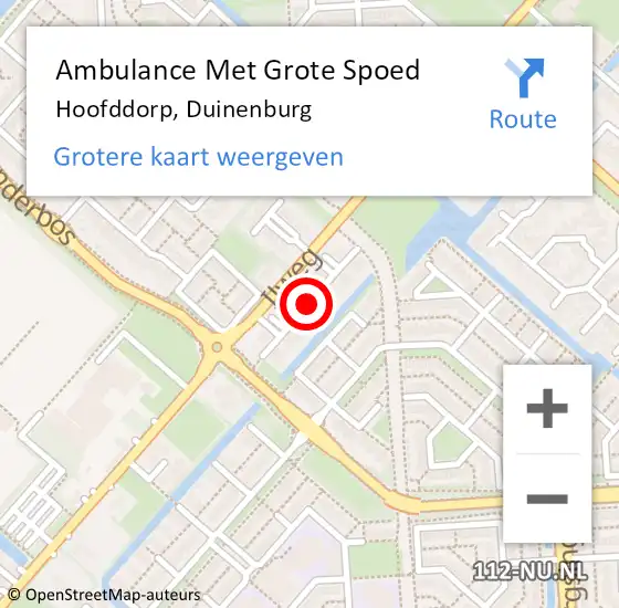 Locatie op kaart van de 112 melding: Ambulance Met Grote Spoed Naar Hoofddorp, Duinenburg op 17 april 2015 09:26