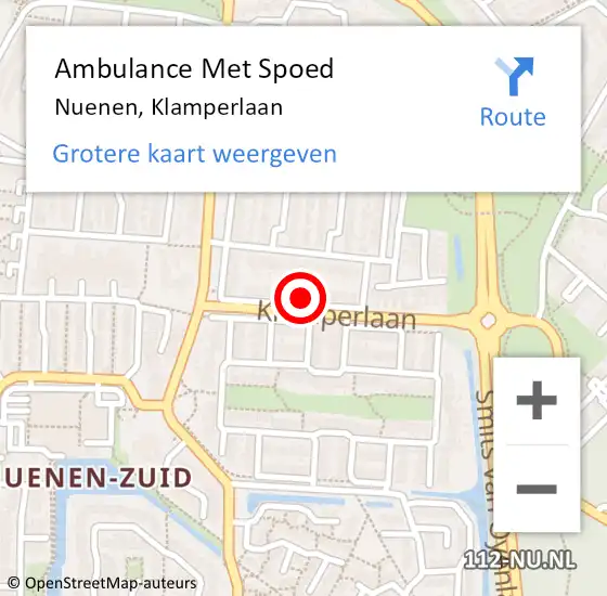 Locatie op kaart van de 112 melding: Ambulance Met Spoed Naar Nuenen, Klamperlaan op 17 april 2015 09:46