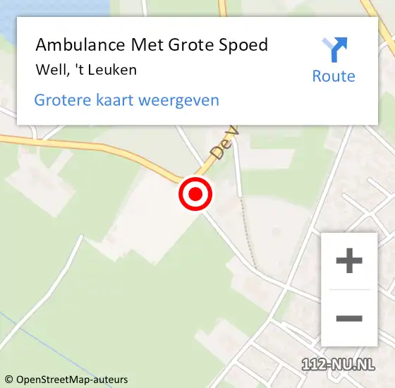 Locatie op kaart van de 112 melding: Ambulance Met Grote Spoed Naar Well, 't Leuken op 17 april 2015 13:50