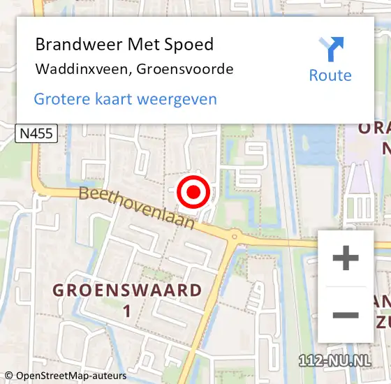 Locatie op kaart van de 112 melding: Brandweer Met Spoed Naar Waddinxveen, Groensvoorde op 17 april 2015 14:06