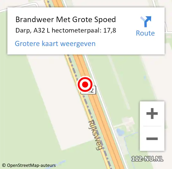 Locatie op kaart van de 112 melding: Brandweer Met Grote Spoed Naar Darp, A32 L hectometerpaal: 17,3 op 17 april 2015 14:49