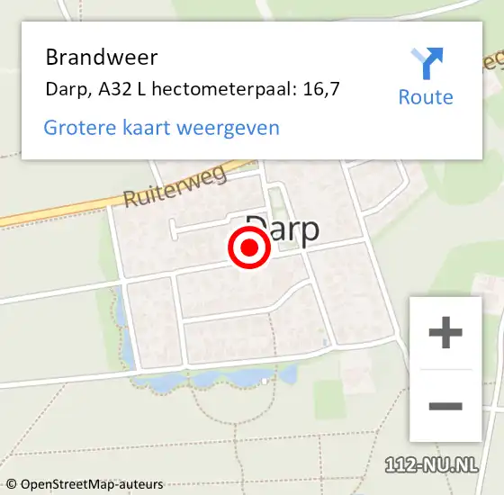 Locatie op kaart van de 112 melding: Brandweer Darp, A32 L hectometerpaal: 16,7 op 17 april 2015 14:53