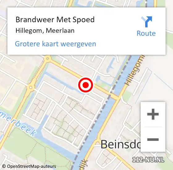 Locatie op kaart van de 112 melding: Brandweer Met Spoed Naar Hillegom, Meerlaan op 17 april 2015 15:17