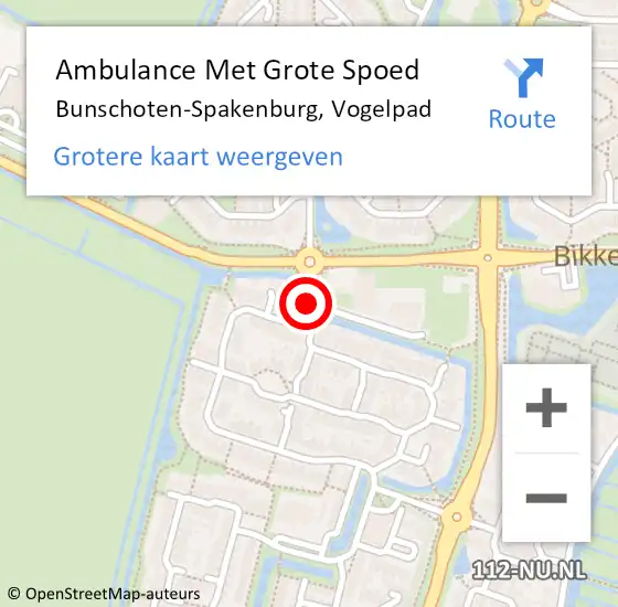 Locatie op kaart van de 112 melding: Ambulance Met Grote Spoed Naar Bunschoten-Spakenburg, Vogelpad op 17 april 2015 16:11