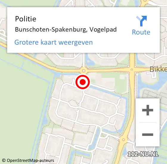 Locatie op kaart van de 112 melding: Politie Bunschoten-Spakenburg, Vogelpad op 17 april 2015 16:12