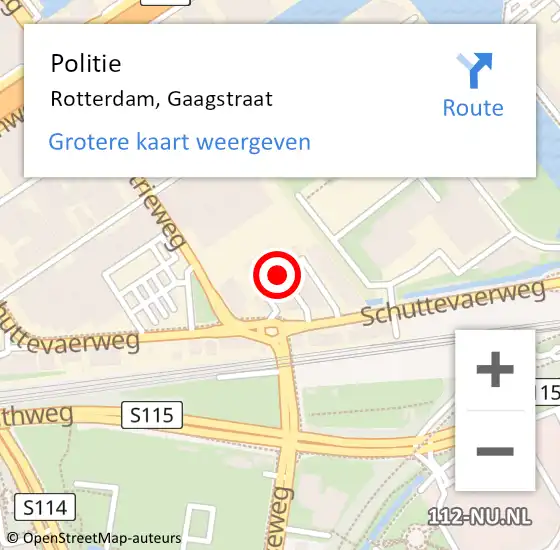 Locatie op kaart van de 112 melding: Politie Rotterdam, Gaagstraat op 17 april 2015 18:31