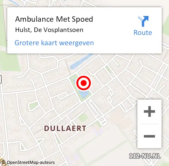 Locatie op kaart van de 112 melding: Ambulance Met Spoed Naar Hulst, De Vosplantsoen op 17 april 2015 18:47