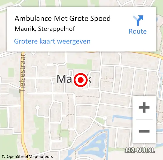 Locatie op kaart van de 112 melding: Ambulance Met Grote Spoed Naar Maurik, Sterappelhof op 5 november 2013 11:44