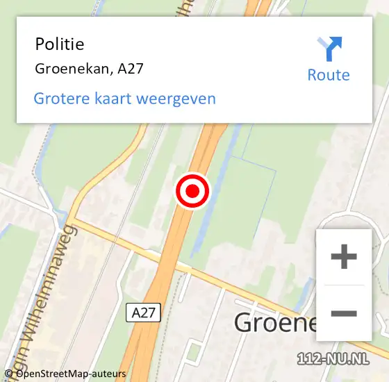 Locatie op kaart van de 112 melding: Politie Groenekan, A27 op 17 april 2015 21:20