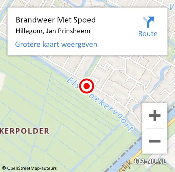 Locatie op kaart van de 112 melding: Brandweer Met Spoed Naar Hillegom, Jan Prinsheem op 17 april 2015 22:16