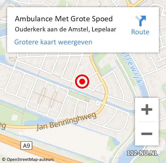 Locatie op kaart van de 112 melding: Ambulance Met Grote Spoed Naar Ouderkerk aan de Amstel, Lepelaar op 18 april 2015 01:29