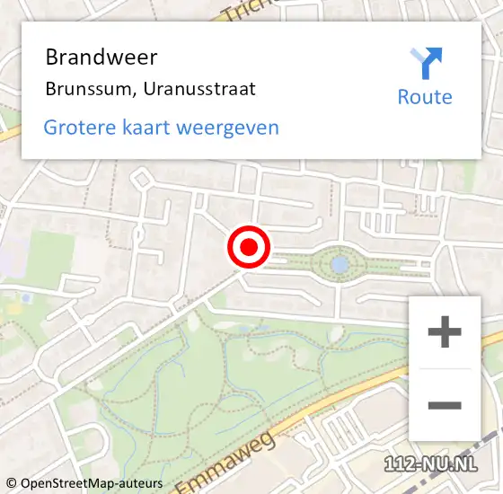 Locatie op kaart van de 112 melding: Brandweer Brunssum, Uranusstraat op 18 april 2015 02:16