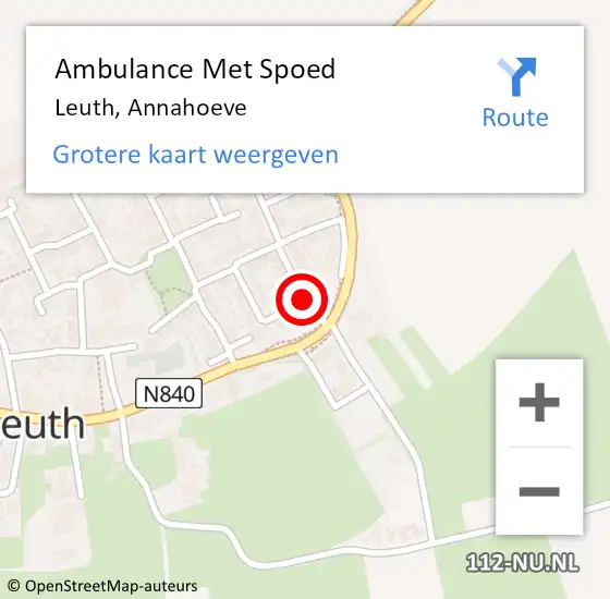 Locatie op kaart van de 112 melding: Ambulance Met Spoed Naar Leuth, Annahoeve op 18 april 2015 02:27