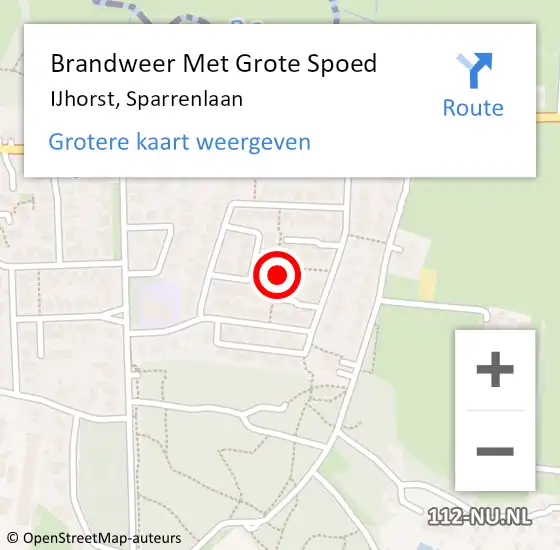 Locatie op kaart van de 112 melding: Brandweer Met Grote Spoed Naar IJhorst, Sparrenlaan op 18 april 2015 04:10