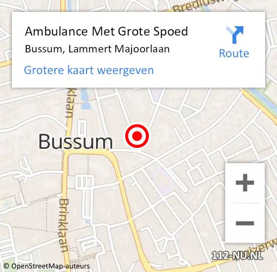 Locatie op kaart van de 112 melding: Ambulance Met Grote Spoed Naar Bussum, Lammert Majoorlaan op 18 april 2015 04:22