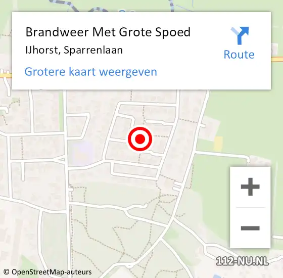Locatie op kaart van de 112 melding: Brandweer Met Grote Spoed Naar IJhorst, Sparrenlaan op 18 april 2015 04:36