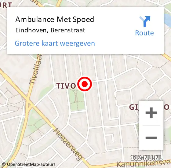 Locatie op kaart van de 112 melding: Ambulance Met Spoed Naar Eindhoven, Berenstraat op 18 april 2015 07:23