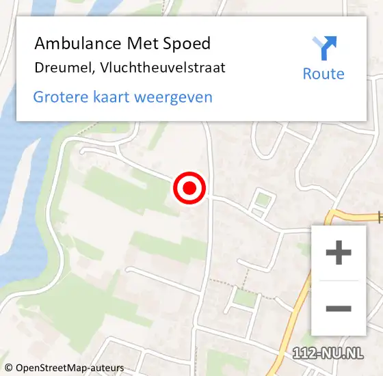 Locatie op kaart van de 112 melding: Ambulance Met Spoed Naar Dreumel, Vluchtheuvelstraat op 18 april 2015 08:39