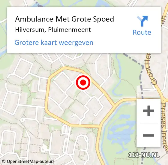 Locatie op kaart van de 112 melding: Ambulance Met Grote Spoed Naar Hilversum, Pluimenmeent op 18 april 2015 09:38