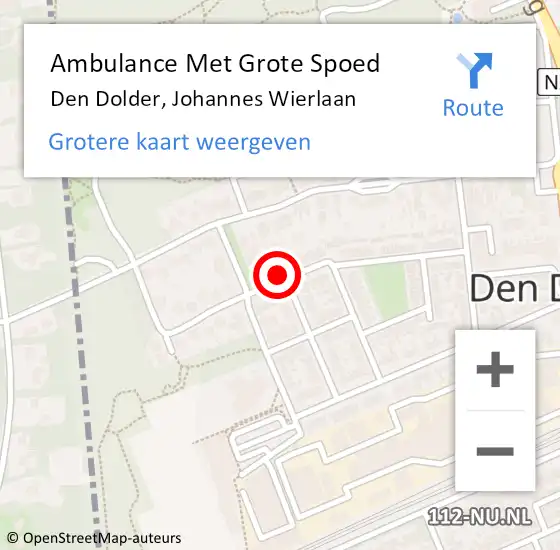 Locatie op kaart van de 112 melding: Ambulance Met Grote Spoed Naar Den Dolder, Johannes Wierlaan op 18 april 2015 11:20