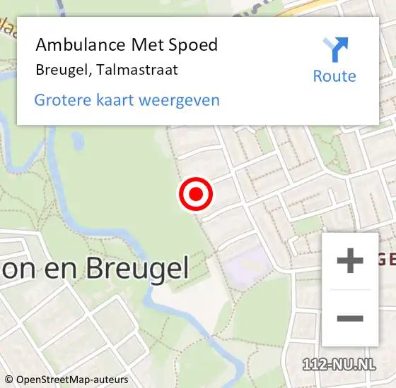 Locatie op kaart van de 112 melding: Ambulance Met Spoed Naar Breugel, Talmastraat op 18 april 2015 11:33