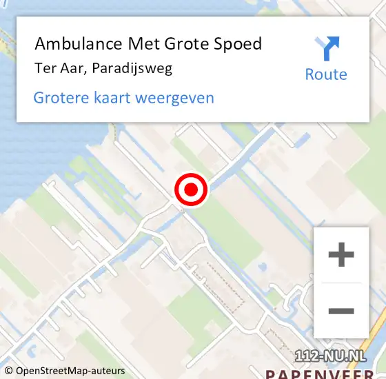 Locatie op kaart van de 112 melding: Ambulance Met Grote Spoed Naar Ter Aar, Paradijsweg op 18 april 2015 12:26