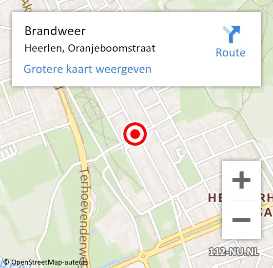 Locatie op kaart van de 112 melding: Brandweer Heerlen, Oranjeboomstraat op 5 november 2013 12:34