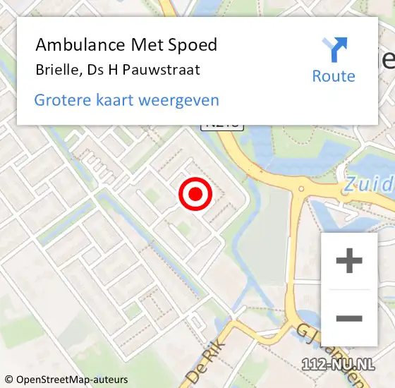 Locatie op kaart van de 112 melding: Ambulance Met Spoed Naar Brielle, Ds H Pauwstraat op 18 april 2015 12:38