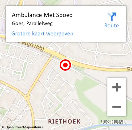 Locatie op kaart van de 112 melding: Ambulance Met Spoed Naar Goes, Parallelweg op 18 april 2015 14:44