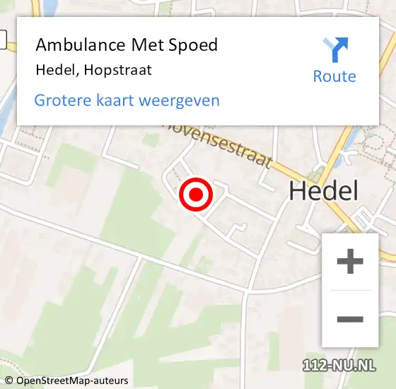 Locatie op kaart van de 112 melding: Ambulance Met Spoed Naar Hedel, Hopstraat op 18 april 2015 15:13