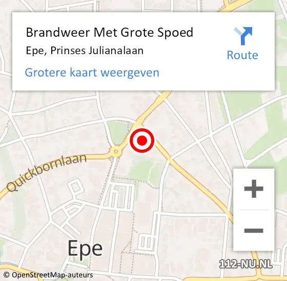 Locatie op kaart van de 112 melding: Brandweer Met Grote Spoed Naar Epe, Prinses Julianalaan op 18 april 2015 15:25