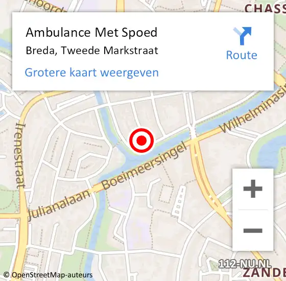 Locatie op kaart van de 112 melding: Ambulance Met Spoed Naar Breda, Tweede Markstraat op 18 april 2015 16:02