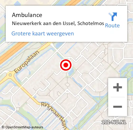 Locatie op kaart van de 112 melding: Ambulance Nieuwerkerk aan den IJssel, Schotelmos op 18 april 2015 16:27