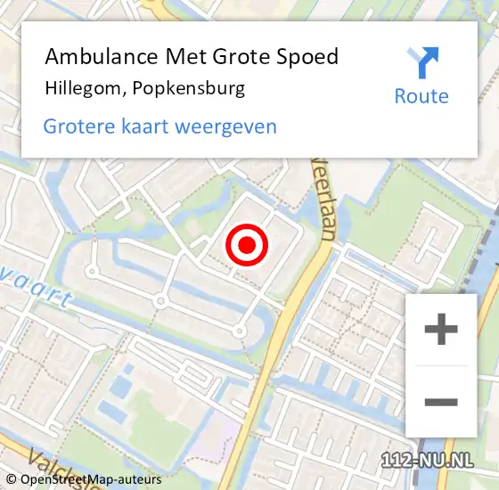 Locatie op kaart van de 112 melding: Ambulance Met Grote Spoed Naar Hillegom, Popkensburg op 18 april 2015 18:21