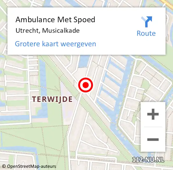 Locatie op kaart van de 112 melding: Ambulance Met Spoed Naar Utrecht, Musicalkade op 18 april 2015 18:26