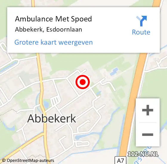 Locatie op kaart van de 112 melding: Ambulance Met Spoed Naar Abbekerk, Esdoornlaan op 18 april 2015 18:46